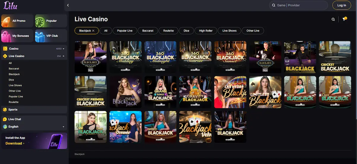 Live blackjack tables available in the Lilu Casino live dealer lobby
